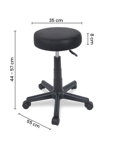 Sgabello per Estetista Ruote Girevoli Regolabile in Altezza e Seduta in Ecopelle