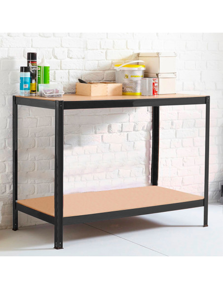 Banco da Lavoro Tavolo a 2 Ripiani Porta Attrezzi in MDF e Acciaio 120x90x60cm