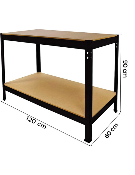 Banco da Lavoro Tavolo a 2 Ripiani Porta Attrezzi in MDF e Acciaio 120x90x60cm