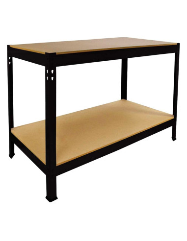 Banco da Lavoro Tavolo a 2 Ripiani Porta Attrezzi in MDF e Acciaio 120x90x60cm