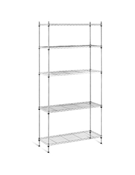 Scaffale 5 Ripiani Portaoggetti Acciaio Cromato Casa Cucina Max 200Kg 180x90x35