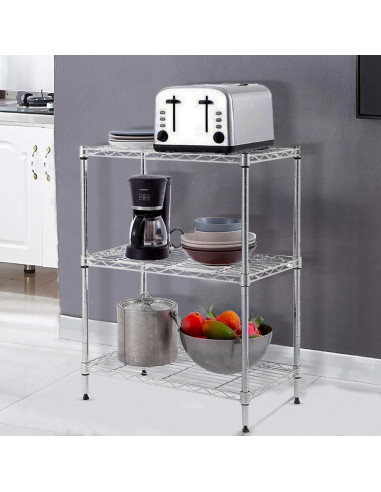 Scaffale 3 Ripiani Portaoggetti Acciaio Cromato...