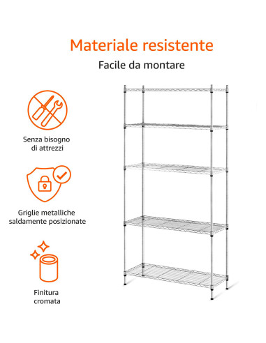 Scaffale 5 Ripiani Portaoggetti Acciaio Cromato...