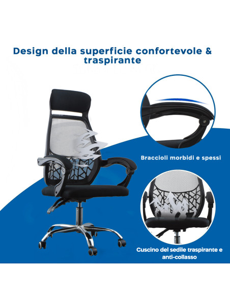 Sedia per Ufficio LEONARDO Nera Poltrona Direzionale con Poggiatesta e Braccioli