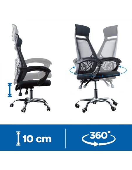 Sedia per Ufficio LEONARDO Nera Poltrona Direzionale con Poggiatesta e Braccioli