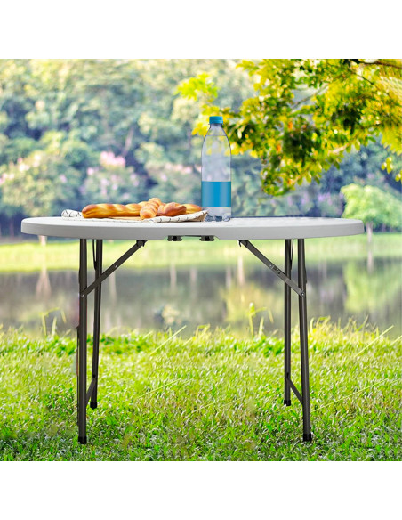 Tavolo Pieghevole Richiudibile Rotondo ASIA 122cm in Resina  Bianco per Catering