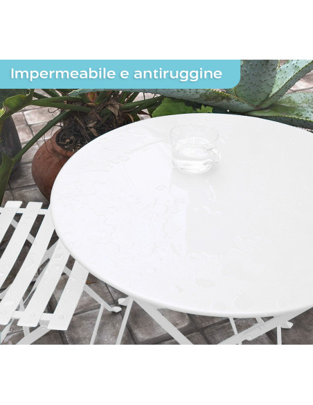 Set Tavolo con Sedie da Esterno in Alluminio Pieghevole Bianco da Giardino