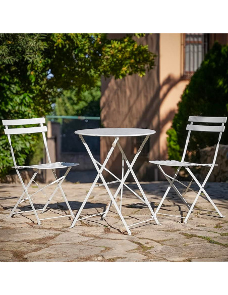 Set Tavolo con Sedie da Esterno in Alluminio Pieghevole Bianco da Giardino