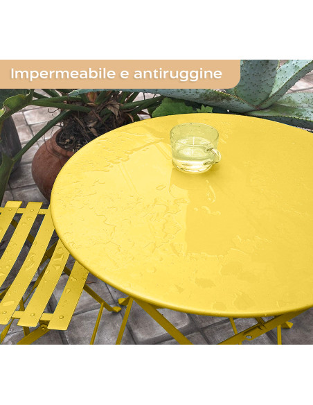 Set Tavolo con Sedie da Esterno in Alluminio Pieghevole Giallo da Giardino