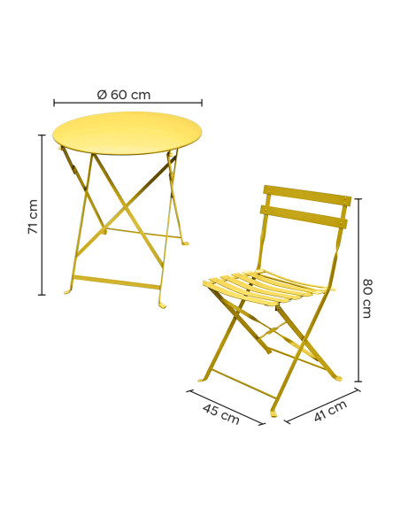 Set Tavolo con Sedie da Esterno in Alluminio Pieghevole Giallo da Giardino