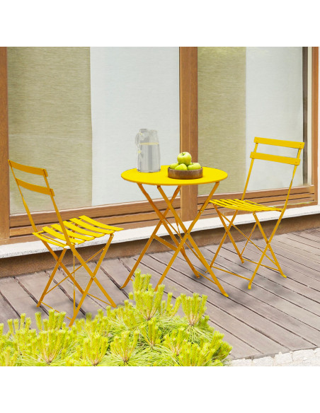 Set Tavolo con Sedie da Esterno in Alluminio Pieghevole Giallo da Giardino