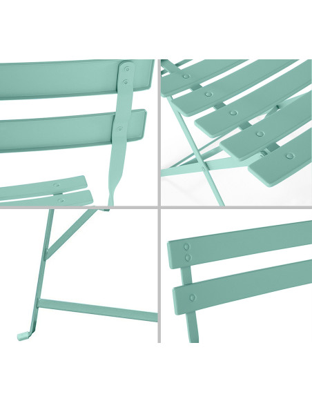 Set Tavolo con Sedie da Esterno in Alluminio Pieghevole Verde Menta da Giardino