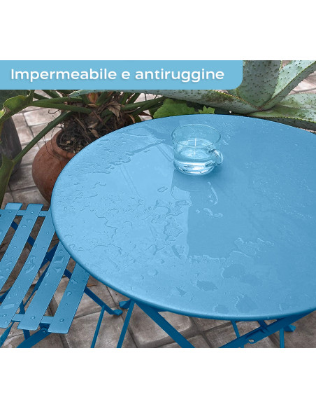 Set Tavolo con Sedie da Esterno in Alluminio Pieghevole Blu da Giardino