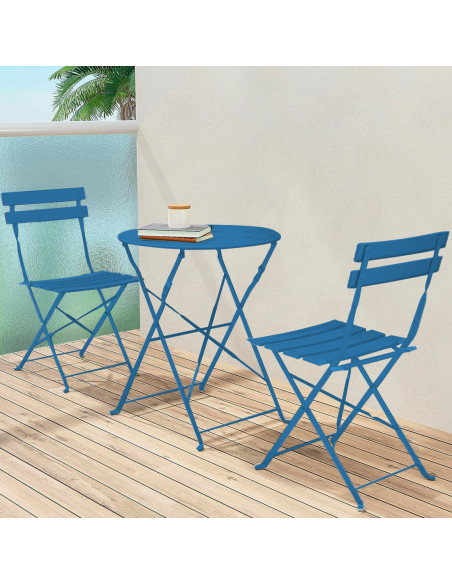 Set Tavolo con Sedie da Esterno in Alluminio Pieghevole Blu da Giardino