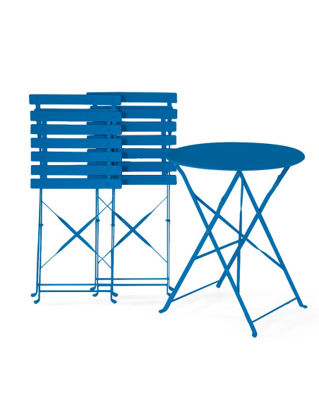 Set Tavolo con Sedie da Esterno in Alluminio Pieghevole Blu da Giardino