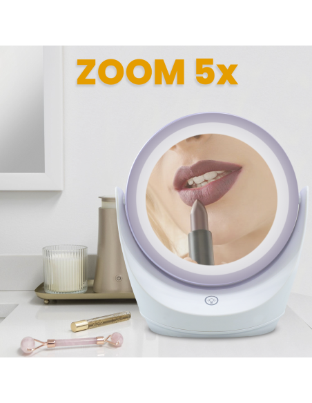 Specchio Cosmetico Make Up Zoom 5x da Tavola Luce a Led Naturale Rotazione 360°