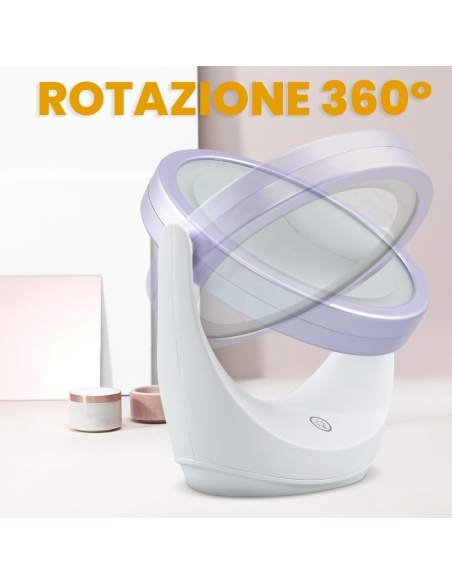 Specchio Cosmetico Make Up Zoom 5x da Tavola Luce a Led Naturale Rotazione 360°
