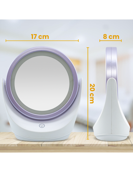Specchio Cosmetico Make Up Zoom 5x da Tavola Luce a Led Naturale Rotazione 360°
