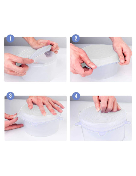 Set 6 Coperchi Silicone Alimentare Chiusura Ermetica Riutilizzabile Espandibile