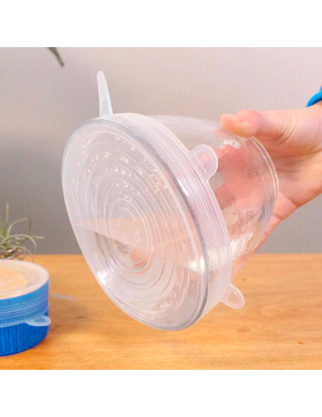 Set 6 Coperchi Silicone Alimentare Chiusura Ermetica Riutilizzabile Espandibile