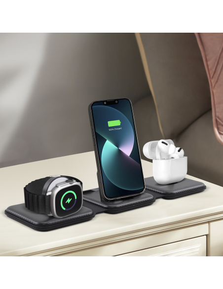 Base di Ricarica Magnetica 3 in 1 Caricabatteria Wireless Portatile Pieghevole