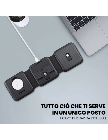 Base di Ricarica Magnetica 3 in 1 Caricabatteria Wireless Portatile Pieghevole