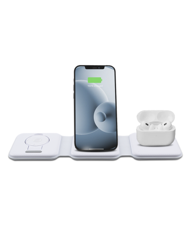 Base di Ricarica Magnetica 3 in 1 Caricabatteria Wireless Portatile Pieghevole Bianco
