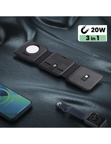 Base di Ricarica Magnetica 3 in 1 Caricabatteria Wireless Portatile Pieghevole