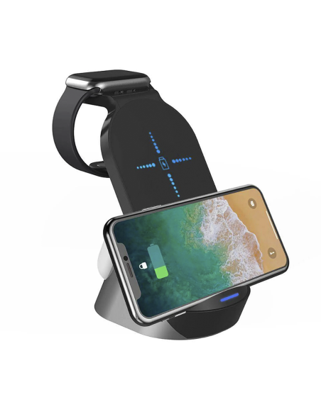 Stazione di Ricarica 3 in 1 Caricabatterie Wireless Magnetico Cuffie Smartwatch