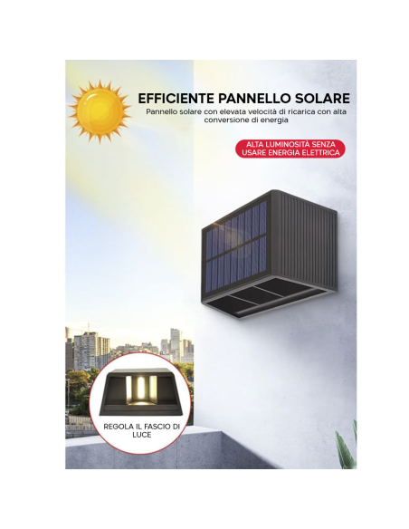 Lampada Solare Applique da Parete Doppia Emissione di Luce Calda Crepuscolare