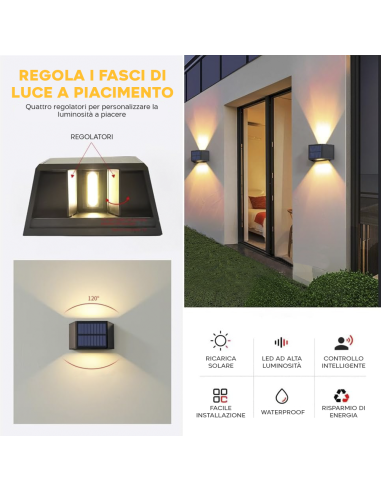 Lampada Solare Applique da Parete Doppia...