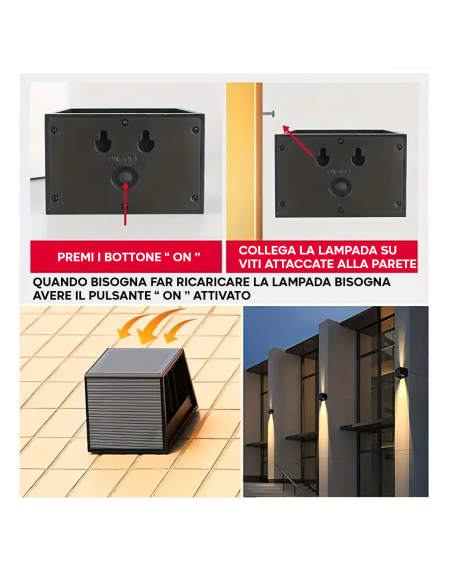 Lampada Solare Applique da Parete Doppia Emissione di Luce Calda Crepuscolare