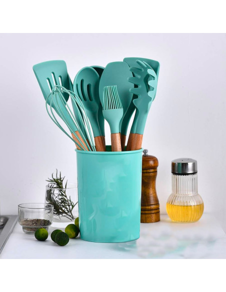 Set 12 Utensili da Cucina Mestoli Silicone Alimentare Antiaderente Antigraffio