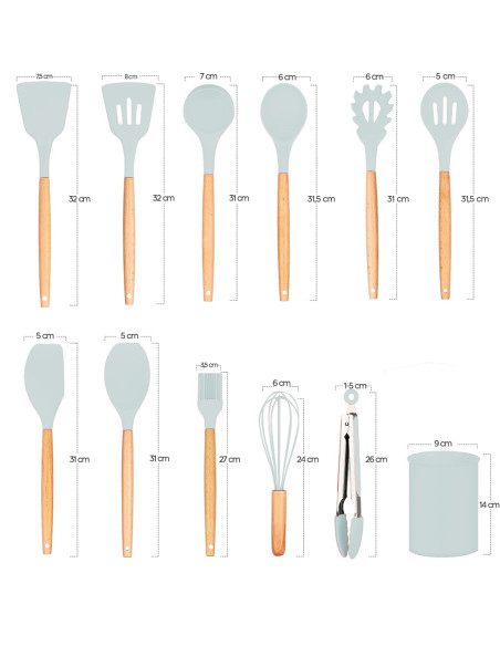 Set 12 Utensili da Cucina Mestoli Silicone Alimentare Antiaderente Antigraffio