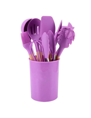 Set 12 Utensili da Cucina Mestoli Silicone Alimentare Antiaderente Antigraffio Viola