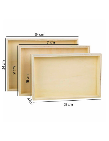 Set 3 Vassoi Legno Naturale per Decoupage Varie...