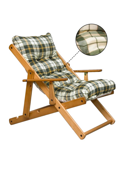 Poltrona Legno Relax Rondò MASLEGNO 3 Posizioni Cuscino Imbottito 100x90x73cm