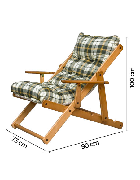 Poltrona Legno Relax Rondò MASLEGNO 3 Posizioni Cuscino Imbottito 100x90x73cm