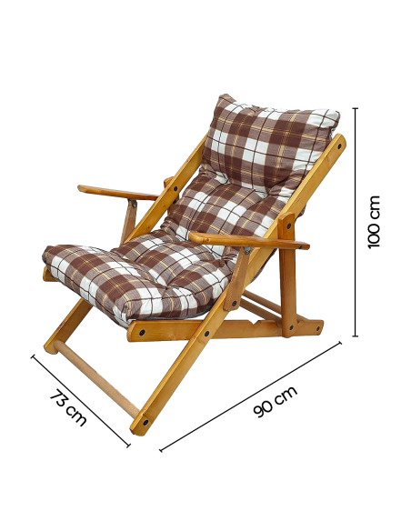 Poltrona Legno Relax Rondò MASLEGNO 3 Posizioni Cuscino Imbottito 100x90x73cm