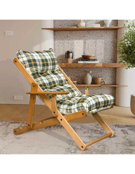 Poltrona Legno Relax Rondò MASLEGNO 3 Posizioni Cuscino Imbottito 100x90x73cm