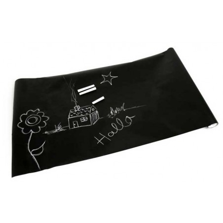 Lavagna adesiva nera con gessetti colorati 200 x 45 cm da parete removibile