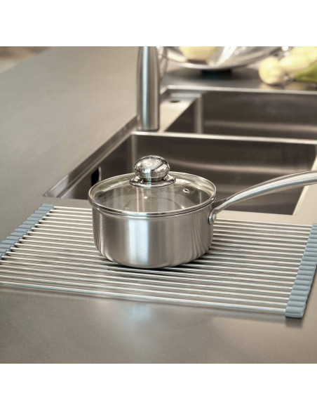 Scolapiatti Pieghevole Lavabo Salvaspazio in Acciaio Multiuso Grigio 36x47.4cm