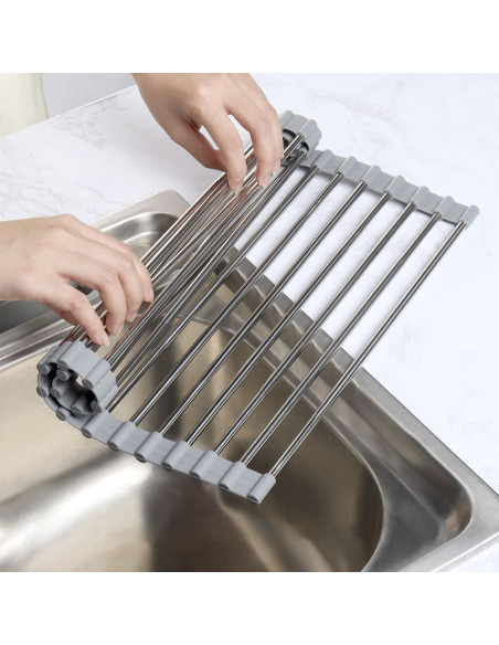 Scolapiatti Pieghevole Lavabo Salvaspazio in Acciaio Multiuso Grigio 36x47.4cm