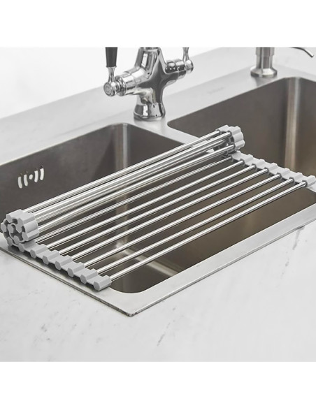 Scolapiatti Pieghevole Lavabo Salvaspazio in Acciaio Multiuso Grigio 36x47.4cm