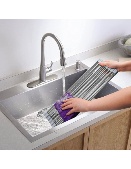 Scolapiatti Pieghevole Lavabo Salvaspazio in Acciaio Multiuso Grigio 36x47.4cm