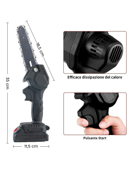 Mini Motosega Elettrica Cordless a Batteria 21VF Lama 4 Pollici per Potare