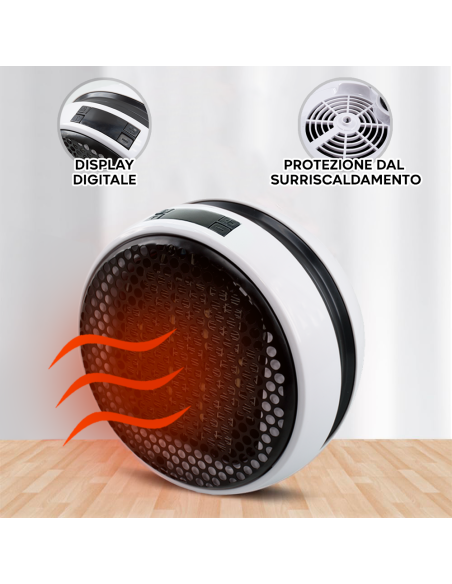 Stufa Elettrica Portatile Senza Fili da Muro 900W Display Timer e Telecomando