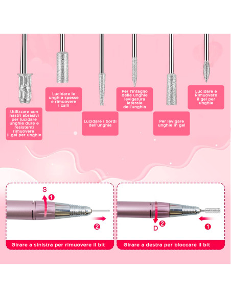 Mini Fresa per Unghie Professionale 35000 Giri Portatile Ricaricabile Senza Fili