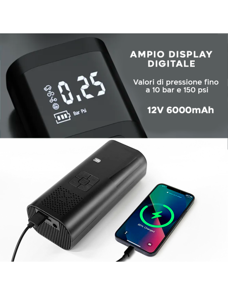 Mini Compressore Aria Portatile per Auto Ricaricabile Torcia Gonfiabili per Bici