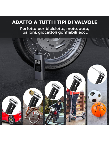 Mini Compressore Aria Portatile per Auto Ricaricabile Torcia Gonfiabili per Bici